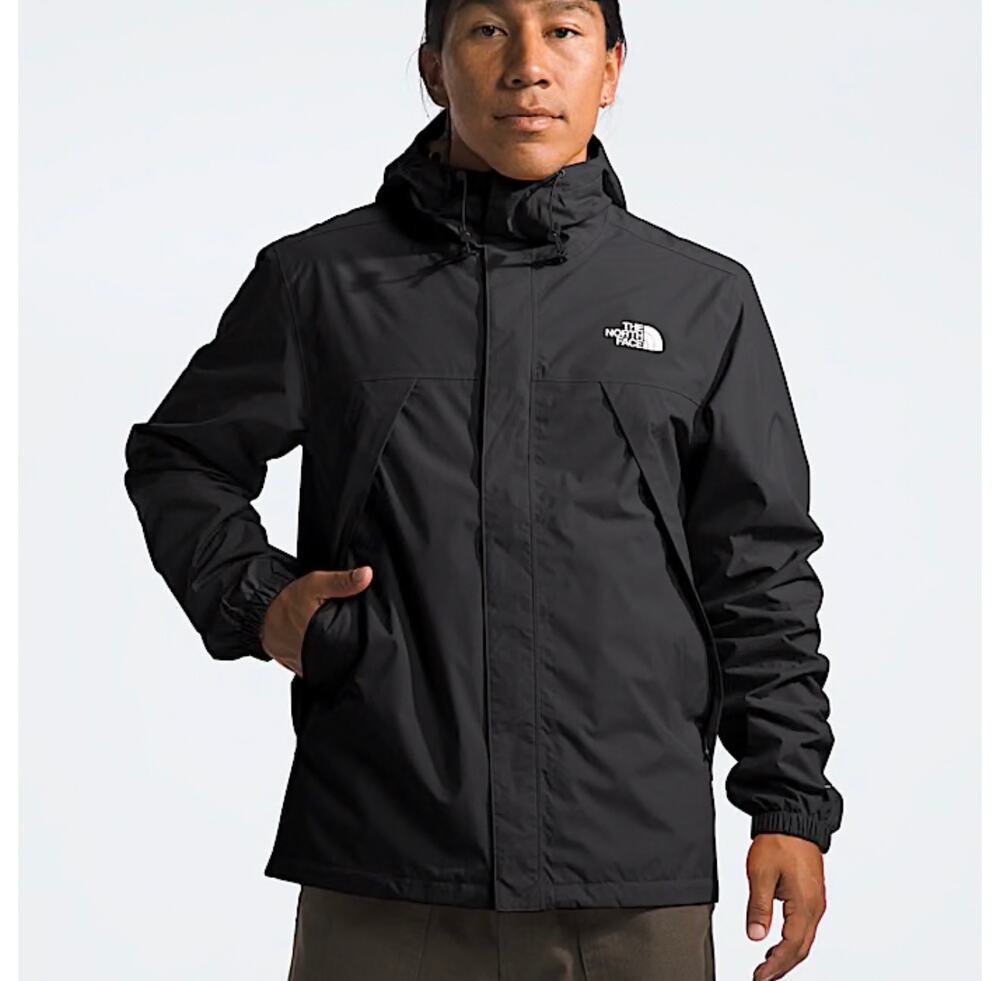 The North Face Antora Black rain jacket hooded design white logo embroidery EUC